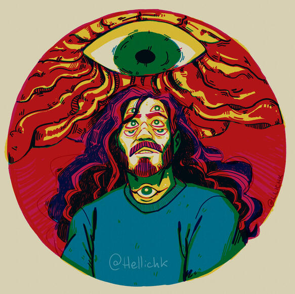 Illustration of Jonathan Sims, from the podcast The Magnus Archives; 2021